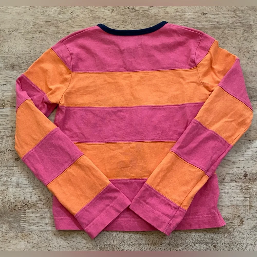 Ralph Lauren Girls’ Sz S Pink/Orange Stripe Crewneck Rugby Style Long Sleeve Top